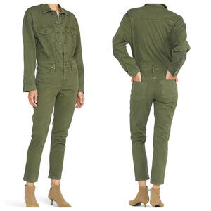 Hudson Sloane Long Sleeve Utility Jumpsuit Olive Green Stretch Cotton Romper XS